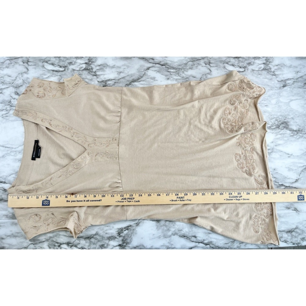 BCBGMaxazria Y2K Babydoll V-Neck Embroidered Short Sleeve Tunic Top Medium Beige - Picture 8 of 8